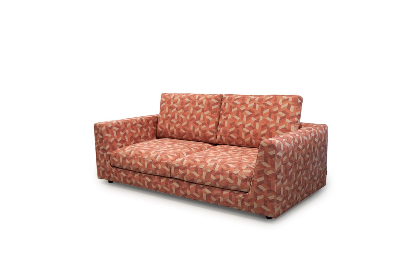 Perrot two-seater sofa in a patterned orange fabric